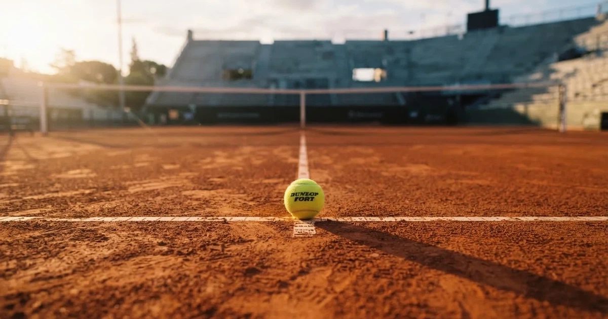 Un balón en el punto central de un campo de césped a la luz de la mañana